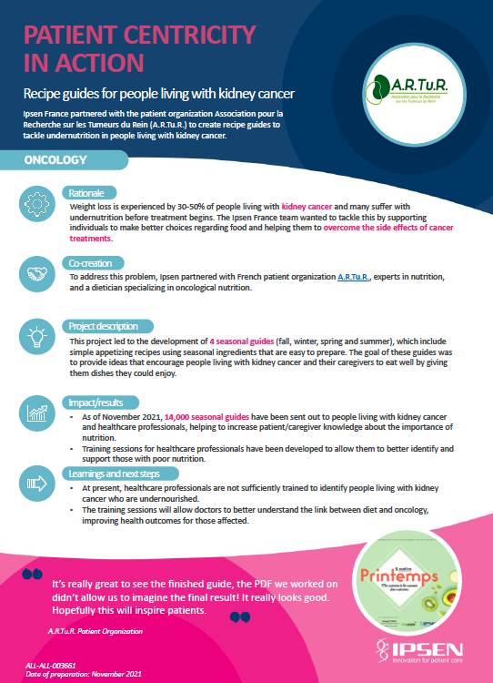 Recipe guides for people living with kidney cancer in France
