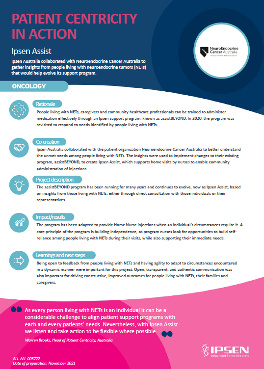 Programme de soutien des patients pour les personnes vivant avec des TNE